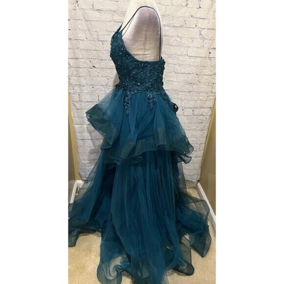 Teal Tulle Prom Dress Gown Formal Dance Event Size 4 - Picture 5 of 12